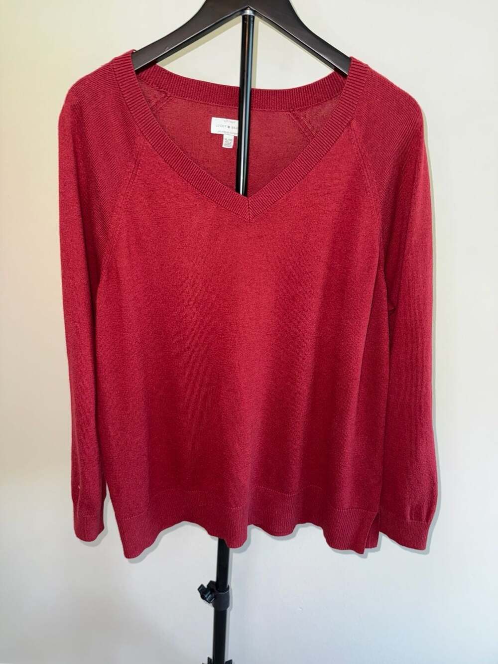 Lucky Brand V-Neck Sweater Size XL Red Cotton Blend